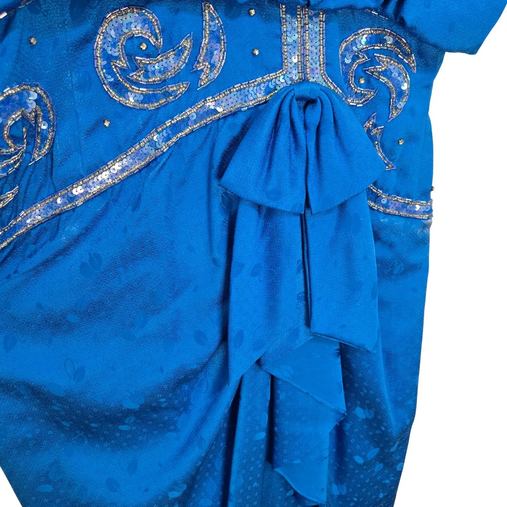 Vintage 80s AJ Bari Royal Blue Silk Jacquard Sequin Cocktail Dress Size 14 - Picture 4 of 12